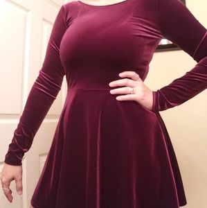 Velvety maroon holiday dress